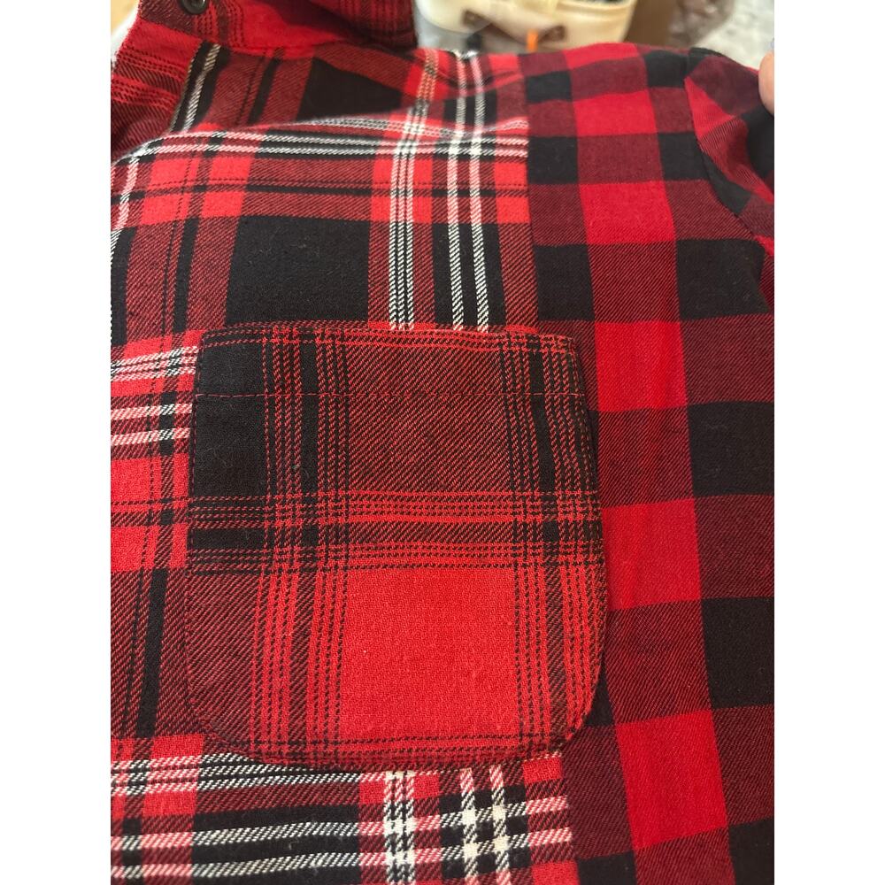 NorthStyle Button Up Shirt Women's L Patchwork Red Tartan Flannel Plaid Top - Picture 6 of 10